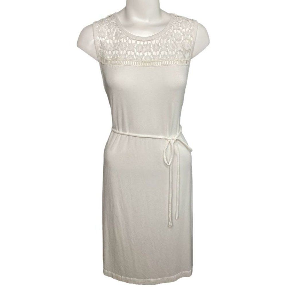 Calvin Klein White Sleeveless Lace Crochet‎ T Shirt Dress Cover Up Sz 14